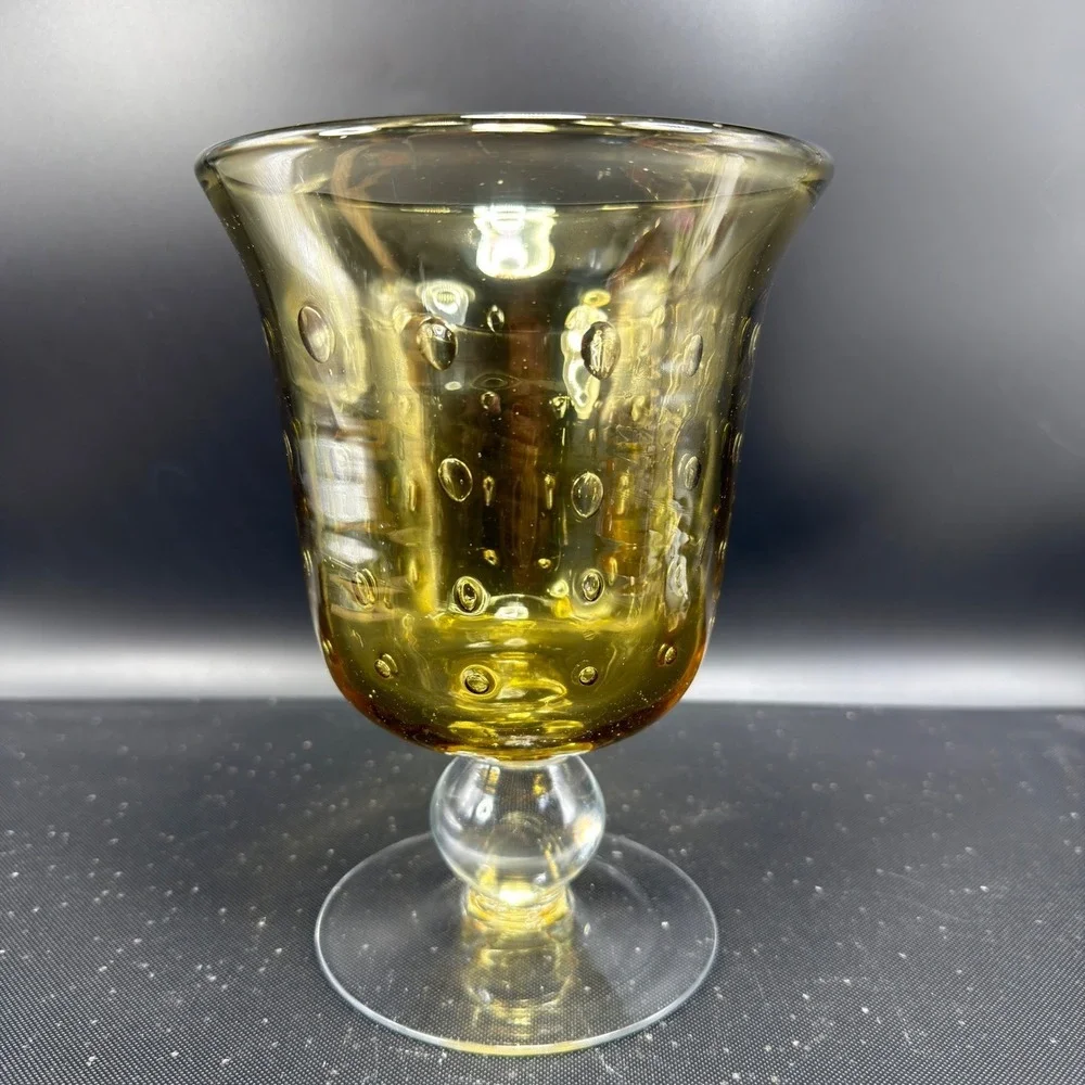 Venetian‎ Italian Glass Amber Controlled Bubble Vase Footed Pedestal Bullicante